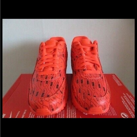 Nike Air Max 90 SE Ltr GS All Print Logo Bright Crimson size 10.5 Women - Picture 5 of 11